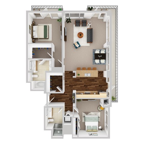 Floor plan for 2 beds, 2 baths, 1498 sqft